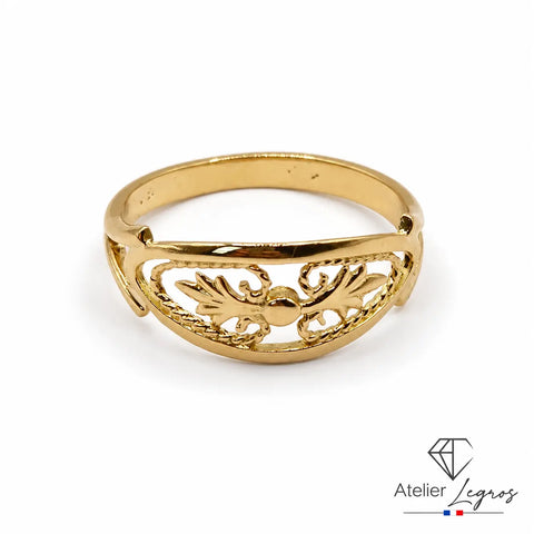 Bague filigranée en or jaune pour femme à motif ajouré
