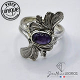 Bijou Bague Gingko en Argent 925 et Charoïte naturelle ovale joaillerie legros bijouterie
