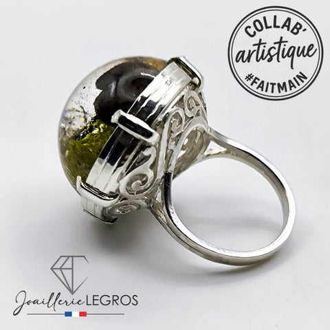 Bijou Bague en résine féerique "Forêt enchantée" monture argent esprit Art Nouveau joaillerie legros bijouterie