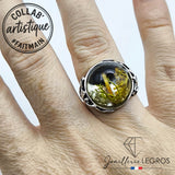 Bijou Bague transparente résine Champignon Nature monture feuille argent 925 joaillerie legros bijouterie