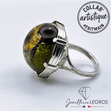 Bijou Bague en résine féerique "Forêt enchantée" monture argent esprit Art Nouveau joaillerie legros bijouterie