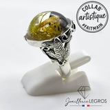 Bijou Bague transparente résine Champignon Nature monture feuille argent 925 joaillerie legros bijouterie