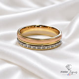 Bijou Alliance 3 ors femme 18 carats finition sablée et effet diamanté largeur 5 mm joaillerie legros bijouterie