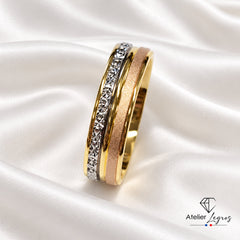 Bijou Alliance 3 ors femme 18 carats finition sablée et effet diamanté largeur 5 mm joaillerie legros bijouterie