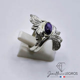 Bijou Bague Gingko en Argent 925 et Charoïte naturelle ovale joaillerie legros bijouterie