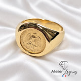 Bijou Bague pièce de Monnaie Mexique 2 pesos Or Chevalière Homme Femme joaillerie legros bijouterie