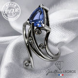 Bijou Bague Or Blanc Diamant et Saphir Troïdia - Céleste Asymétrie joaillerie legros bijouterie