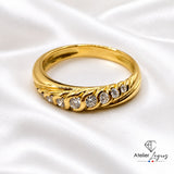Bijou Bague esprit torsadée en or jaune 18 carats et 9 diamants joaillerie legros bijouterie