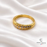 Bijou Bague esprit torsadée en or jaune 18 carats et 9 diamants joaillerie legros bijouterie
