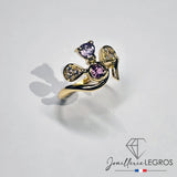 Bijou Bague Améthyste Tourmaline et Diamants Fleur en or 18 carats joaillerie legros bijouterie