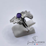 Bijou Bague Gingko en Argent 925 et Charoïte naturelle ovale joaillerie legros bijouterie