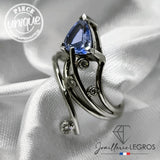 Bijou Bague Or Blanc Diamant et Saphir Troïdia - Céleste Asymétrie joaillerie legros bijouterie