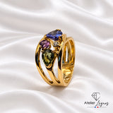 Bijou Bague tanzanite, saphirs et diamants en or jaune 18 carats joaillerie legros bijouterie