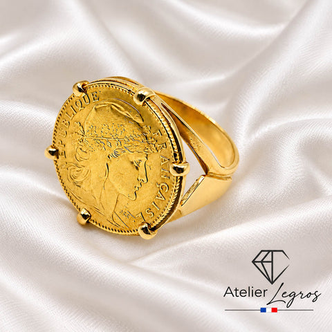 Bague pièce Marianne 10F or 18 carats - pièce droite