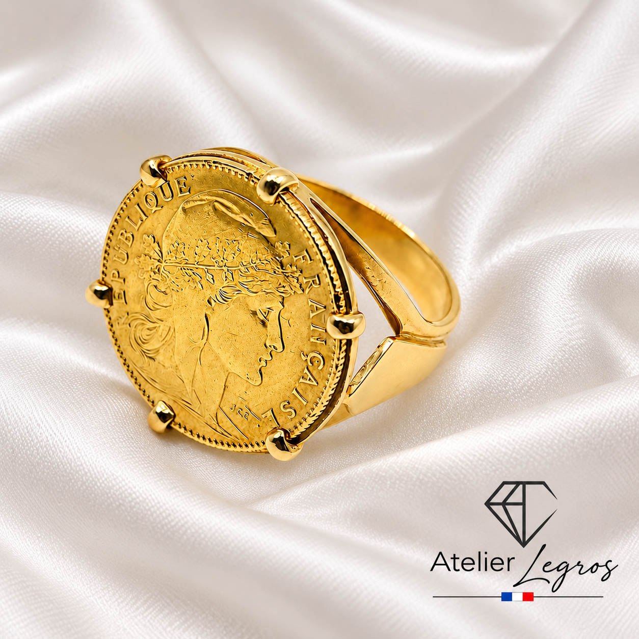 Bijou Bague pièce Marianne 10F or 18 carats - pièce droite joaillerie legros bijouterie