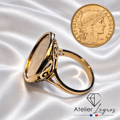 Bijou Bague louis d'or Marianne 10 francs femme monture panier joaillerie legros bijouterie