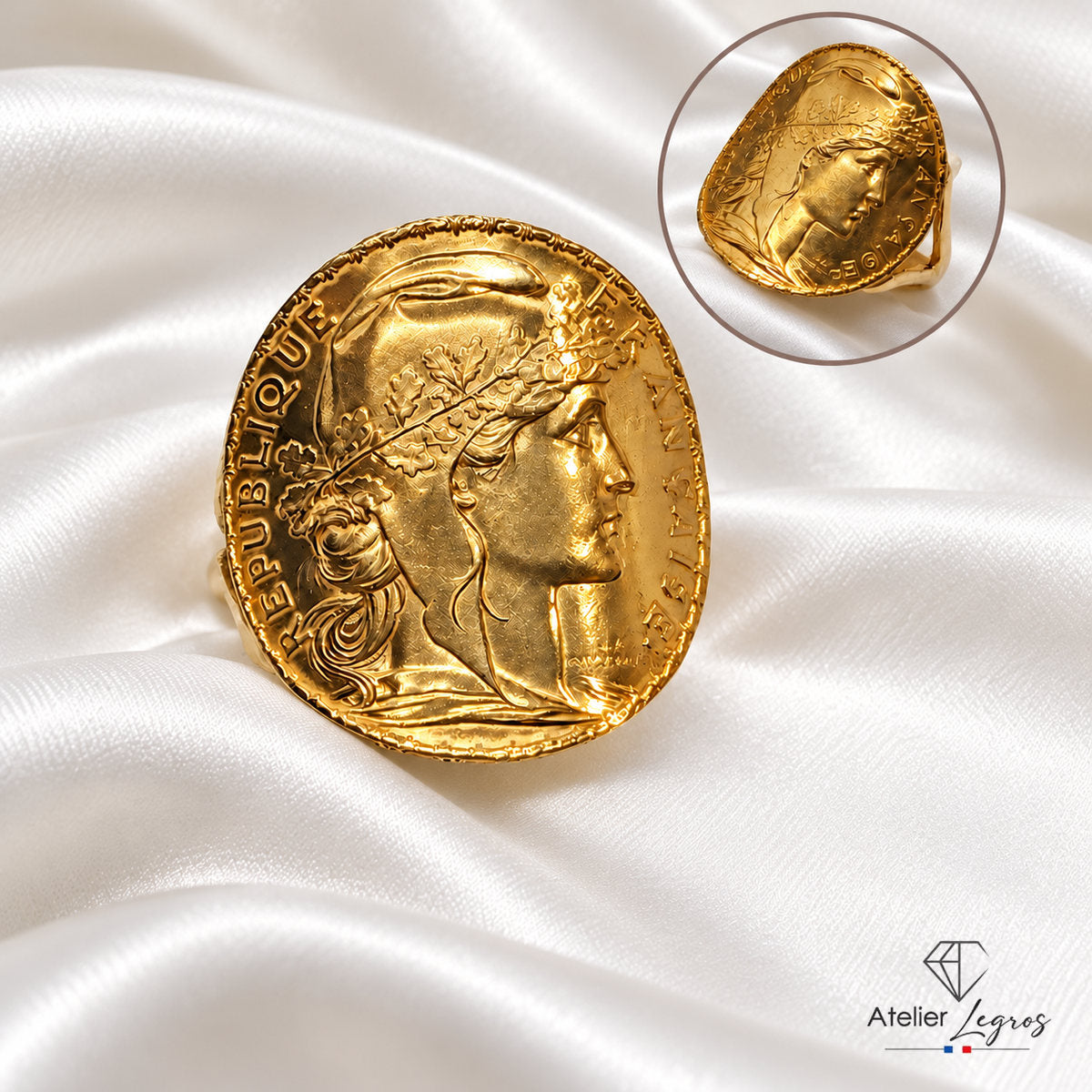 Bijou Bague Louis d'Or Marianne 20 Francs Or 18 Carats joaillerie legros bijouterie