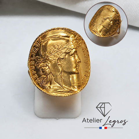 Bague Louis d'Or Marianne 20 Francs Or 18 Carats