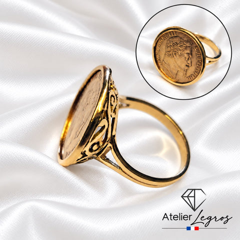 Bague porte pièce Napoléon 10 francs Louis d'or panier