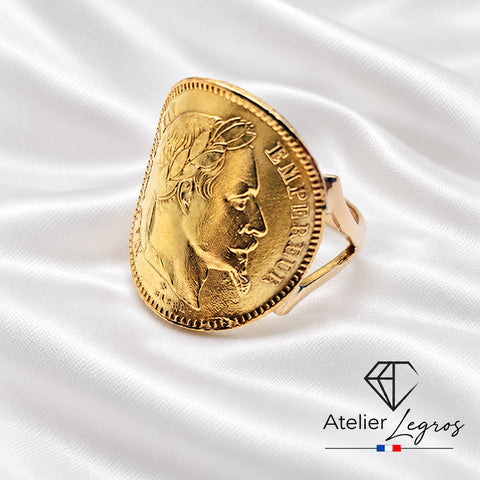 Bague pièce de monnaie 20 F Napoléon en or 18 carats
