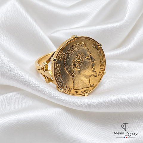 Bague louis d'or Napoléon homme : chevalière or fleur de lys