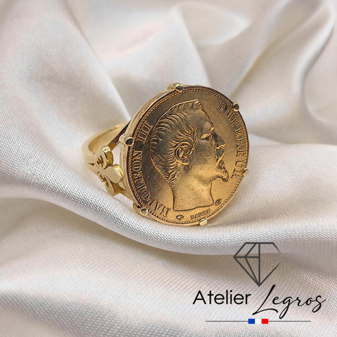 Bague louis d'or Napoléon homme : chevalière or fleur de lys