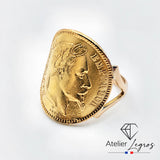 Bague pièce de monnaie 20 F Napoléon en or 18 carats