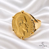 Bijou Bague pièce de monnaie Napoléon Lauré 20F en or 18 carats joaillerie legros bijouterie