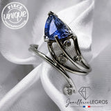 Bijou Bague Or Blanc Diamant et Saphir Troïdia - Céleste Asymétrie joaillerie legros bijouterie