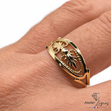 Bague filigranée en or jaune pour femme à motif ajouré