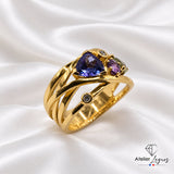Bijou Bague tanzanite, saphirs et diamants en or jaune 18 carats joaillerie legros bijouterie