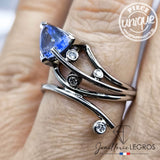 Bijou Bague Or Blanc Diamant et Saphir Troïdia - Céleste Asymétrie joaillerie legros bijouterie