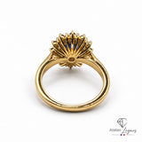 Bague marguerite saphir et diamants double entourage en or jaune 18 carats