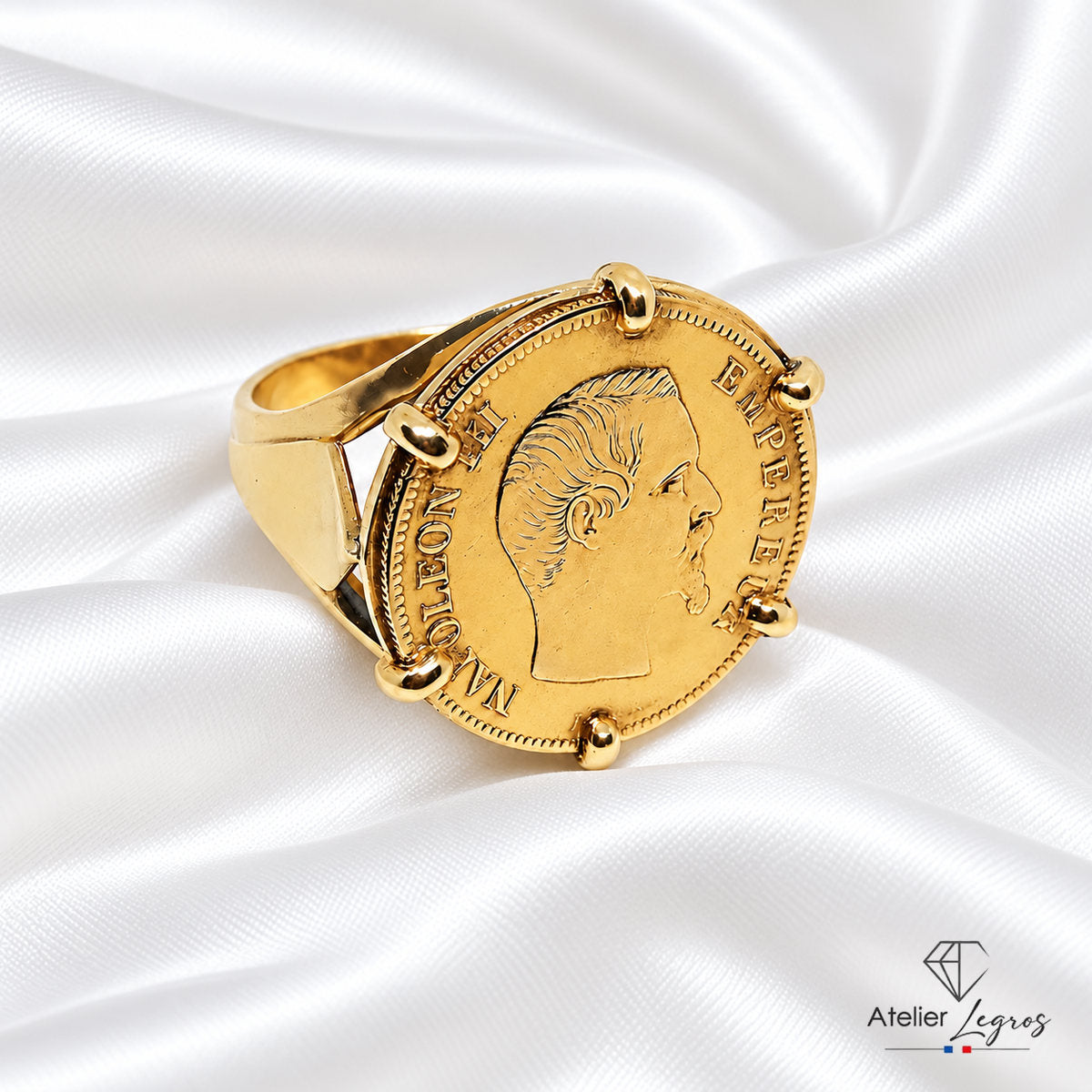 Bague pièce Napoléon 10F or 18 carats - pièce droite