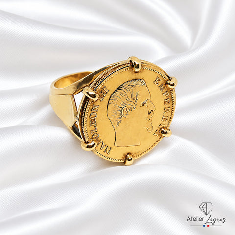 Bague pièce Napoléon 10F or 18 carats - pièce droite