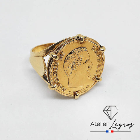 Bague pièce Napoléon 10F or 18 carats - pièce droite