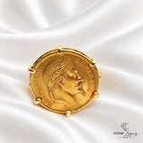 Bijou Bague pièce de monnaie Napoléon Lauré 20F en or 18 carats joaillerie legros bijouterie