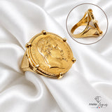 Bijou Bague pièce de monnaie Napoléon Lauré 20F en or 18 carats joaillerie legros bijouterie