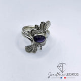 Bijou Bague Gingko en Argent 925 et Charoïte naturelle ovale joaillerie legros bijouterie