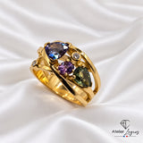 Bijou Bague tanzanite, saphirs et diamants en or jaune 18 carats joaillerie legros bijouterie