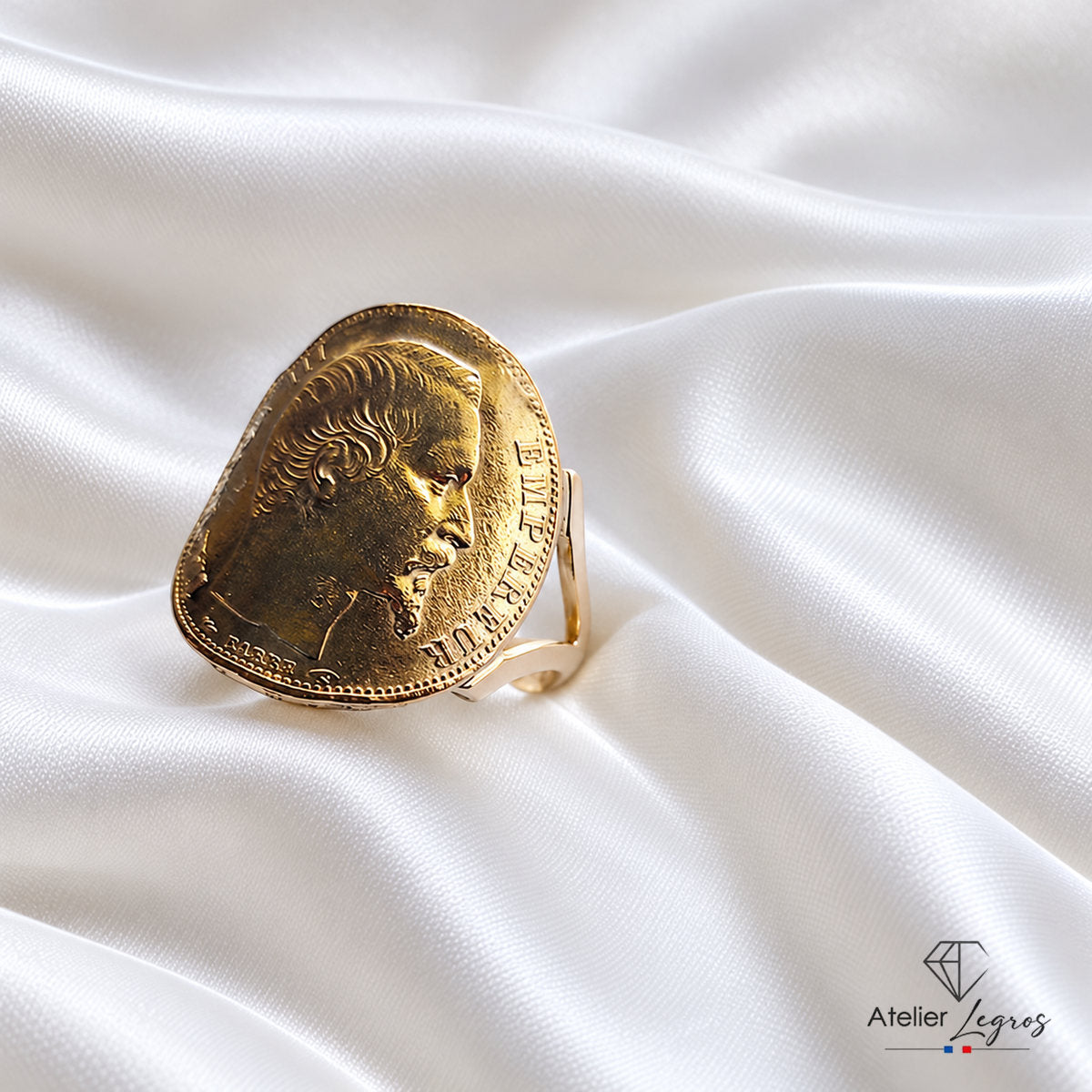 Bijou Bague pièce de monnaie 20 F Napoléon en or 18 carats joaillerie legros bijouterie