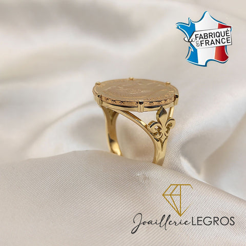 Bague Pièce en Or 18 Carats Bague Fleur de Lys Napoléon Legros