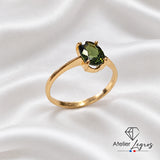 Bijou Bague saphir vert teal ovale solitaire en or jaune 18 carats joaillerie legros bijouterie