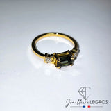 Bijou Bague saphir teal rectangulaire et diamants princesse joaillerie legros bijouterie