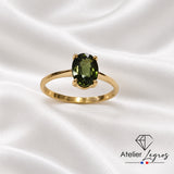 Bijou Bague saphir vert teal ovale solitaire en or jaune 18 carats joaillerie legros bijouterie