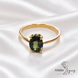 Bijou Bague saphir vert teal ovale solitaire en or jaune 18 carats joaillerie legros bijouterie