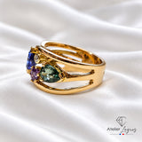 Bijou Bague tanzanite, saphirs et diamants en or jaune 18 carats joaillerie legros bijouterie