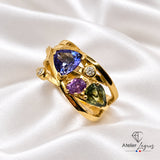 Bijou Bague tanzanite, saphirs et diamants en or jaune 18 carats joaillerie legros bijouterie