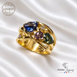 Bijou Bague tanzanite, saphirs et diamants en or jaune 18 carats joaillerie legros bijouterie