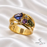 Bijou Bague tanzanite, saphirs et diamants en or jaune 18 carats joaillerie legros bijouterie